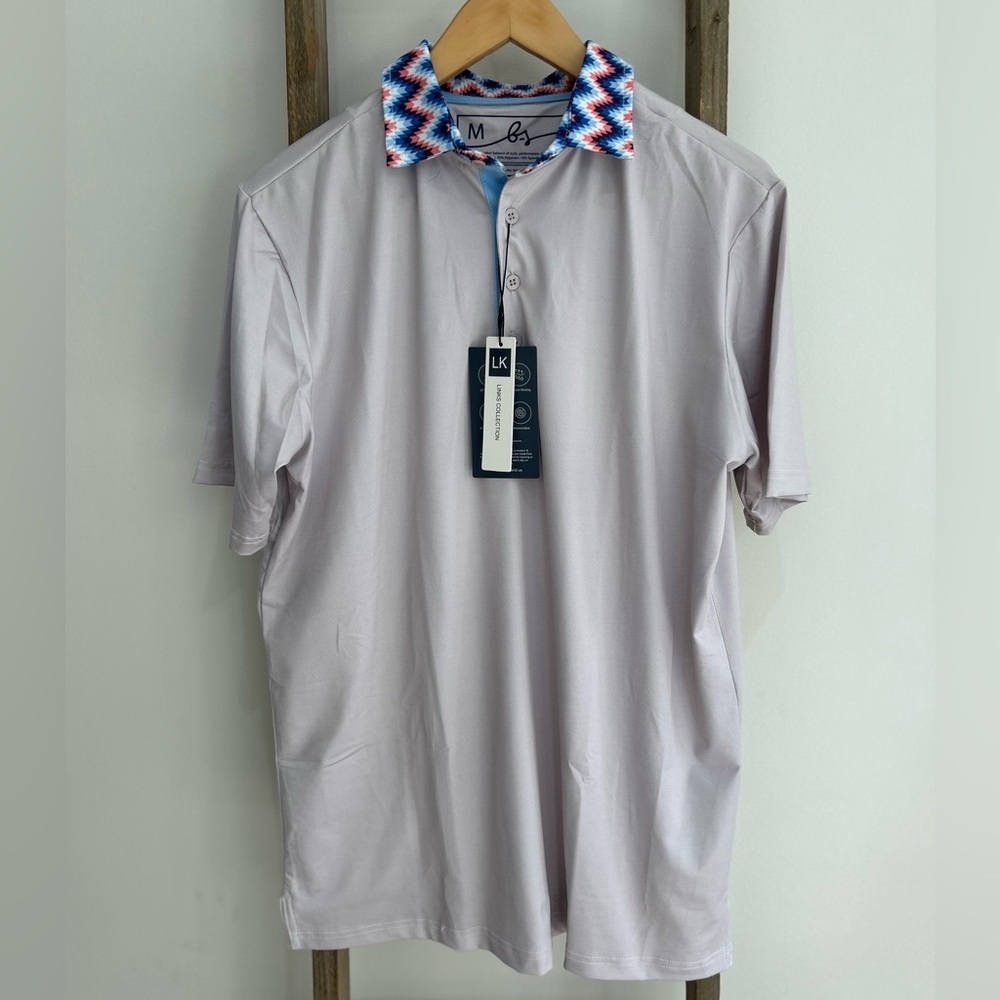 Boston Scott Men’s Golf Polo Gray With Vibrant Collar Size M Short Sleeve NWT
